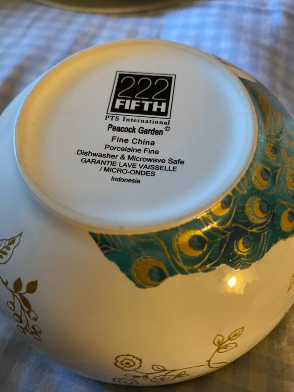 222 Fifth Peacock Garden Soup Cereal Bowls Fine China Porcelain Gold Trim x 2 - Picture 9 of 16